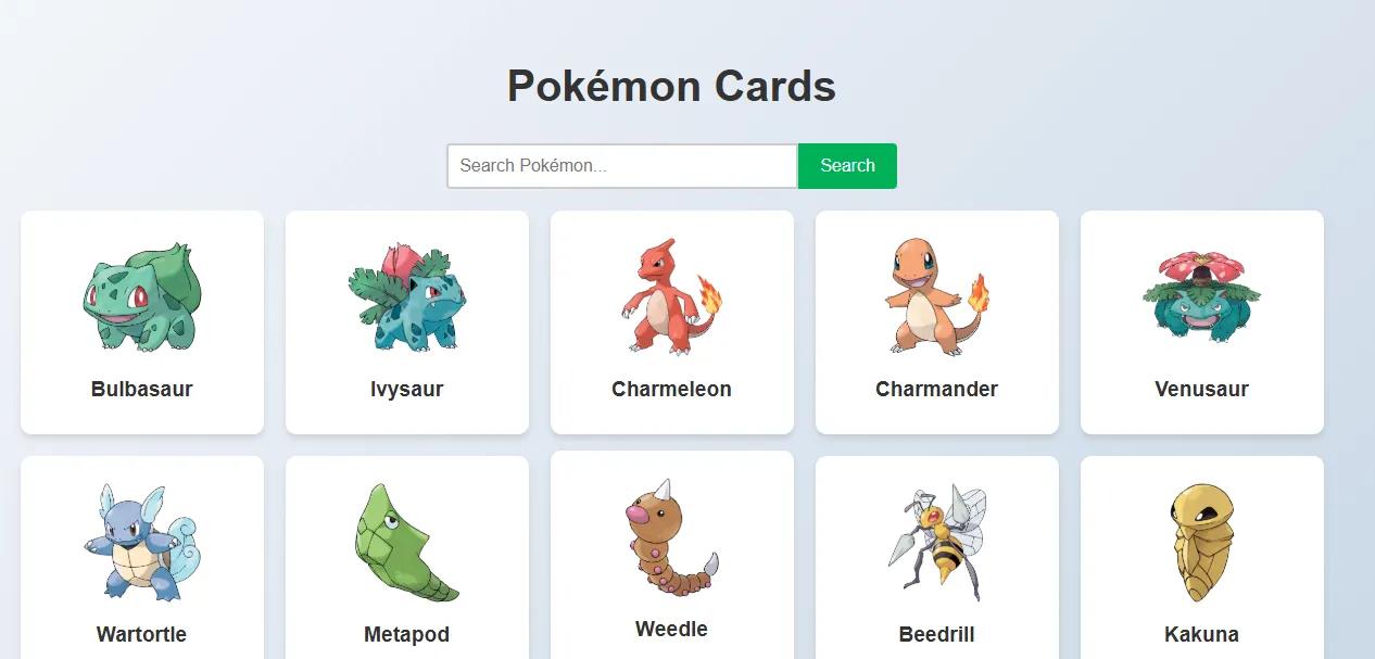 Pokemon Cards interface
